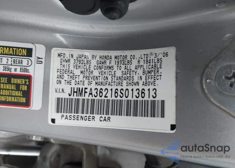 2006 Honda Civic Hybrid from USA, damaged, VIN JHMFA36216S013613
